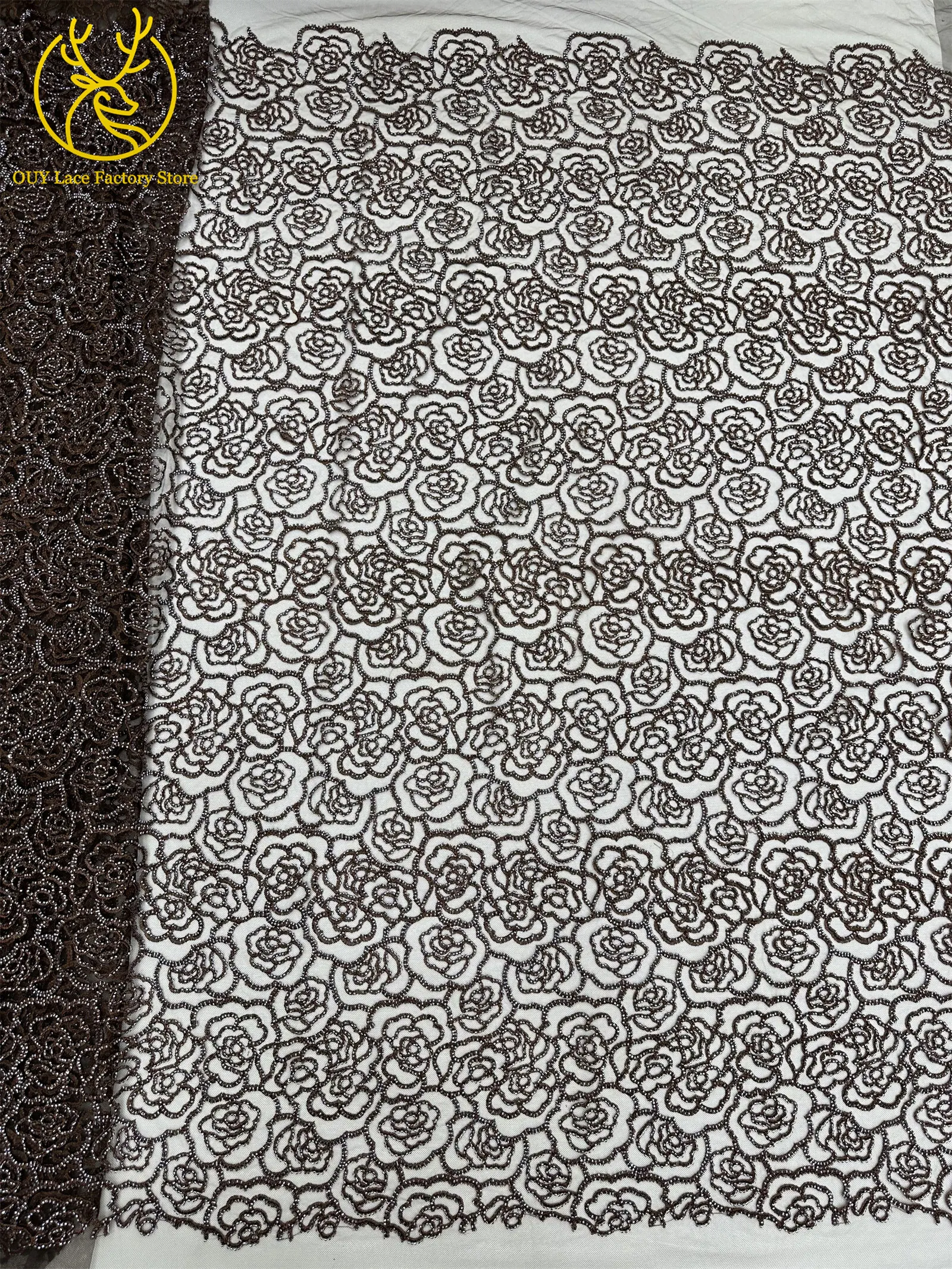 Stickerei-Blumen Perlen-Pailletten Spitzenstoff Französischer Tüll Netz-Stickerei Nigerianischer Spitzenstoff Brautkleid-Stoff – Detail 6