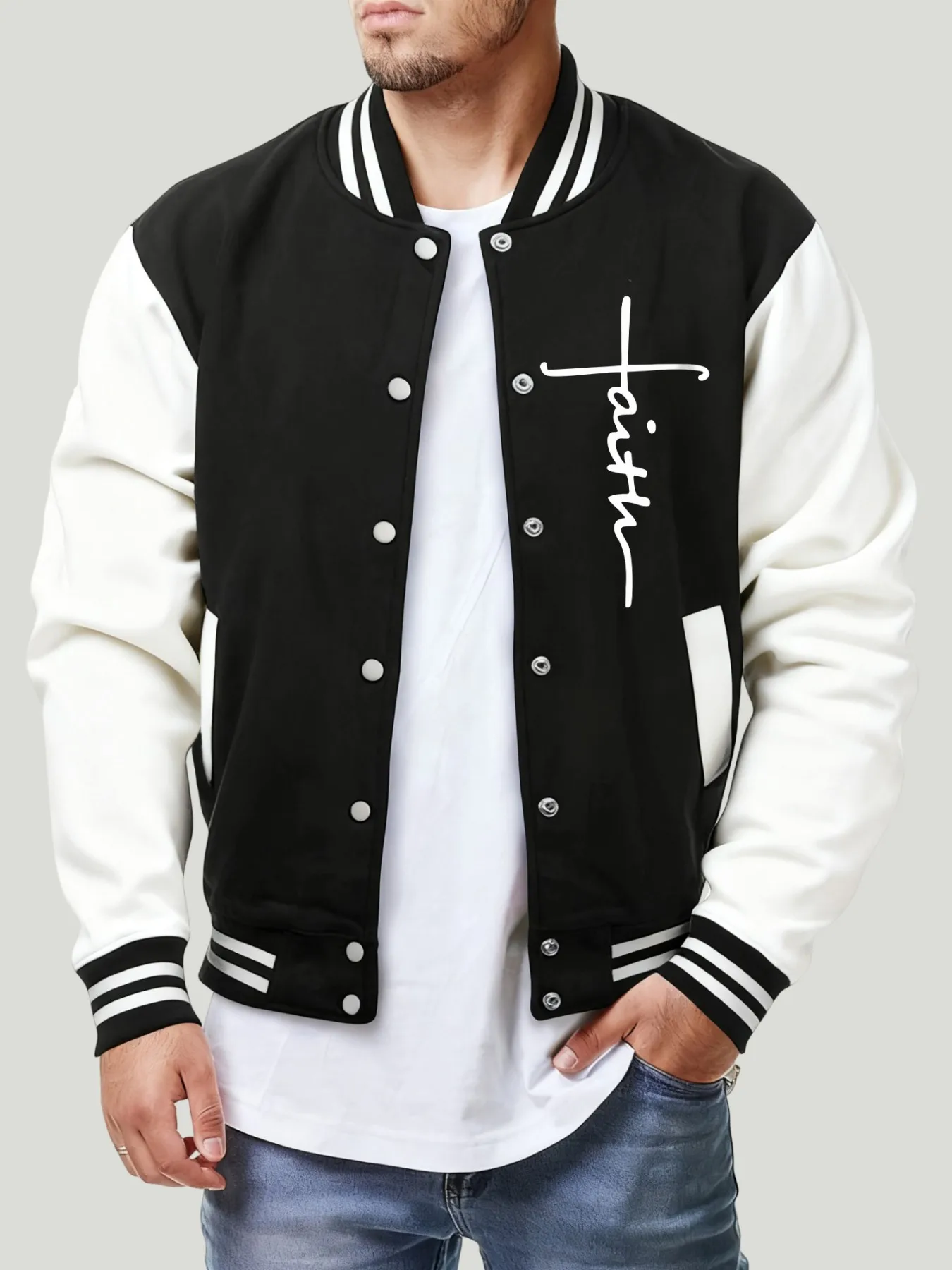 Faith Creative Letter Design Mens Baseball Jersey Hip Hop Y2K Menswear Creativity Fashion American Top Street Pocket Men Jacket