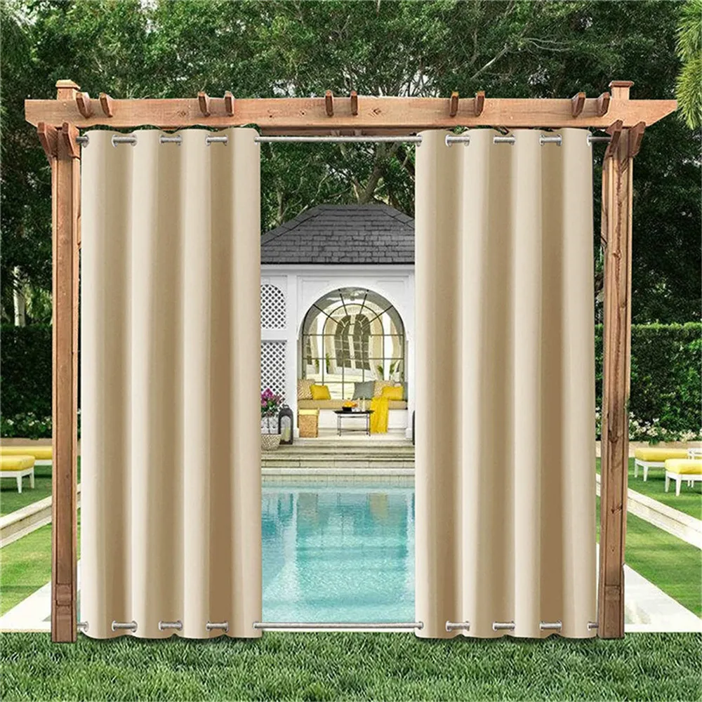 Patio Outdoor Curtains Drapery Windproof Waterproof Curtains For Porch&Beach&Gazebo Blackout Window Curtain Panels