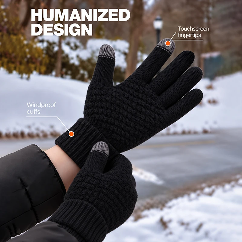 Men's and Women's Autumn and Winter Touch Screen Gloves, Fleece-Lined, Warm and Cold-Proof, Outdoor Cycling Wool Finger Gloves