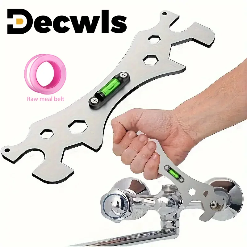 Multifunctional Stainless Steel Bathroom Wrench Tool Shower Installation Hexagonal Level Faucet  Angle Ruler Distance  Measuring