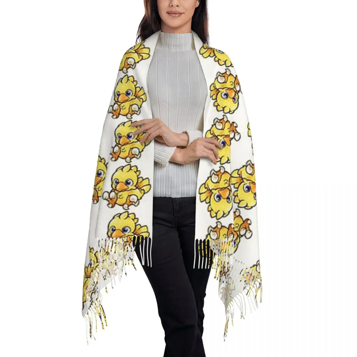 Final Fantasy Chocobo Scarf Tassel Scarves Women Soft Warm Shawls and Wraps Long Fall Winter Shawl Wrap