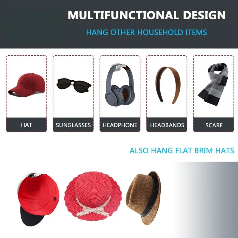 6pcs New Baseball Hat Hook Hat Sticking Hook Traceless Hook Black Minimalist Design Hat Rack Simple Earphone Necklace Storage