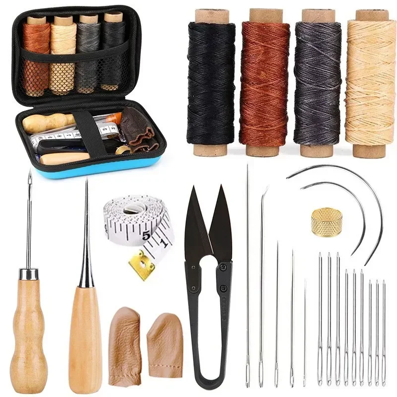 Leather Sewing Tools Kit With Waxed Thread And Needles Awl Professional DIY Leather Handmade Craft Accessories Set