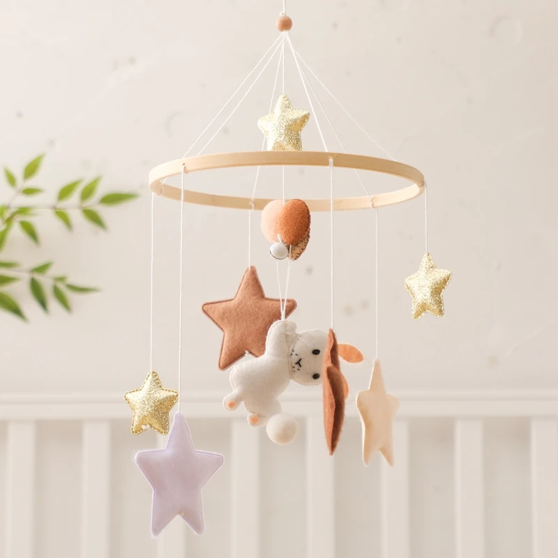 Baby Wooden Bed Bell Rattle Toys Soft Felt Rabbit Star Mobiles Crib Hanging Educational Toys Newborn Bed Bell Montessori Toys