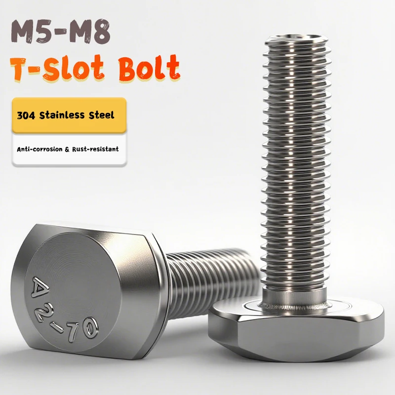 GB37 Standard 304 Stainless Steel T Head Bolts, Anti-Rust T-Slot Fasteners For Punch Press Mold Clamping M5 M6 M8 5~10Pcs Pack