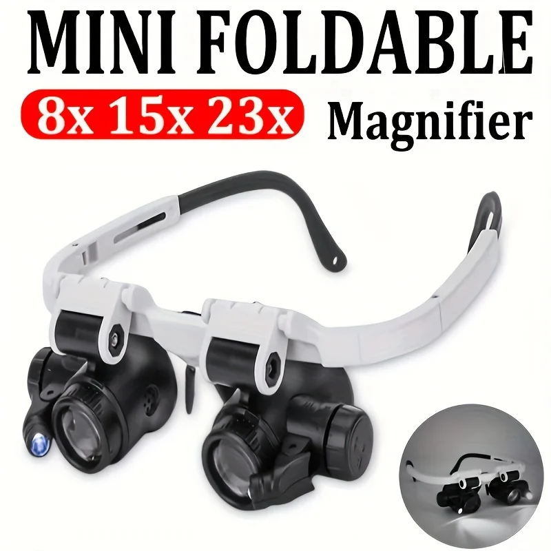 8x, 15x, 23x Head Magnification Micro Lens Head Mounted Lighting with 2LED and Maintenance LED Lamp