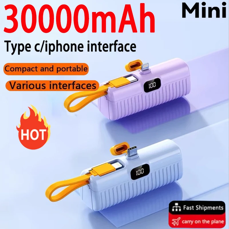 30000Mah Mini Draadloze Power Bank Hoge Capaciteit Snel Opladen Mobiele Voeding Nood Externe Batterij Voor Iphone Type-C