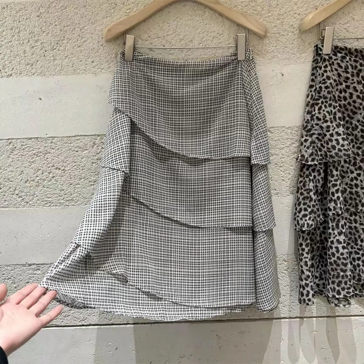 Classic Elegant Plaid Sweet Ruffle Midi Skirt High Waist Asymmetrical Layered Skirt Y2K Preppy Aesthetic Casual Skirt for Women