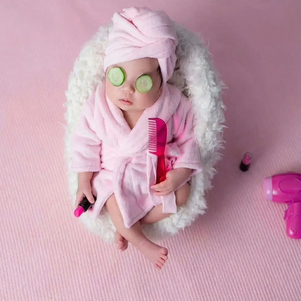 Cute Photography Props Newborn Bathrobes Slippers Cucumber Bath Towel Outfit with Headband Photo Props Photo Shoot Accessories