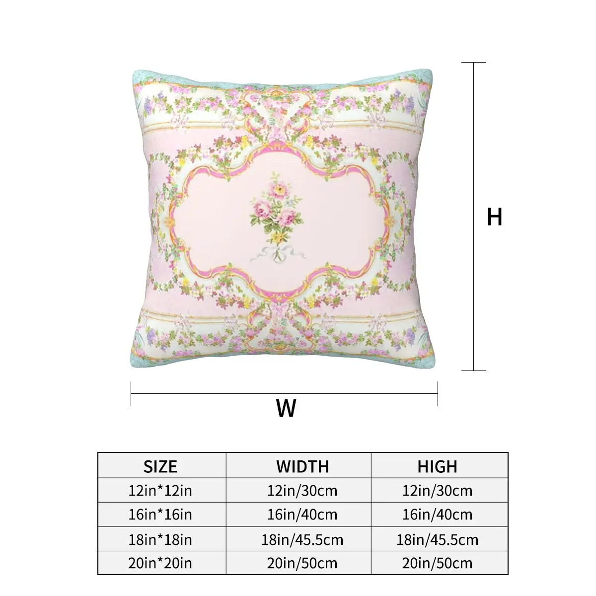 French Rococo Floral Watercolor Panel Square Pillowcase Cushion Cover Pillow Case Throw Pillow Cover for Home Bedroom Car