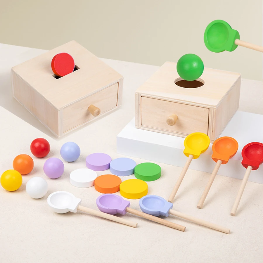 Kids Wooden Montessori Sensory Toys Permanence Objects Target Coin Box Color Ball Sorting Games Fine Motor Skill Education Toys