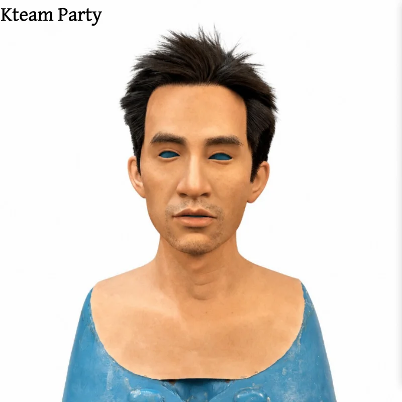 Halloween Party Cosplay Realistic Black Hair Man Full Head Mask Crossdress Mask Male Skin Face Mask Party Ball Performance show