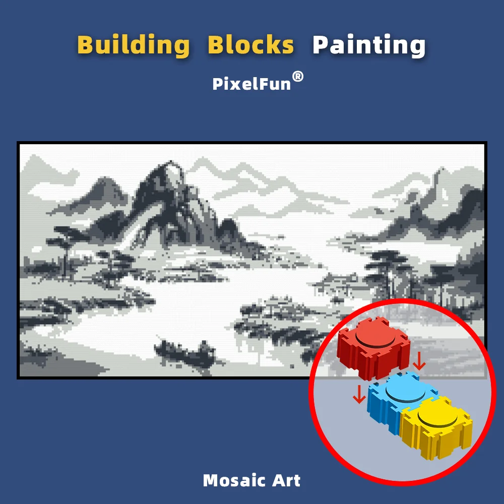 Mountain Landscape Ink Style DIY Building Block Painting Mosaic Pixel Art Custom Home Decoration Birthday Christmas Gifts Toys