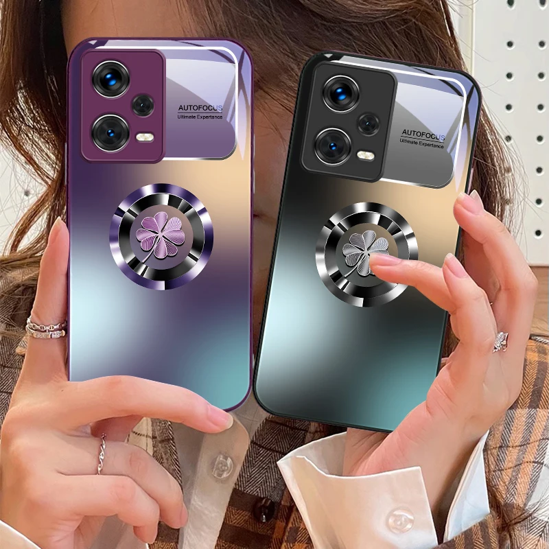 Gradient Flowers For Xiaomi 14 Ultra 13 Lite Redmi Note 13 11 Pro 12 Plus Poco X6 3 Pro F4 6 GT Tempered Glass Phone Case