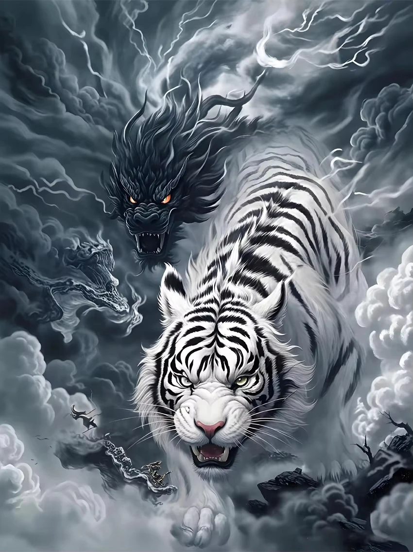 DIY Mystic White Tiger Diamond Painting Storm Cloud Divine Beast Handmade Art Exquisite Creative Gift Home Decoration