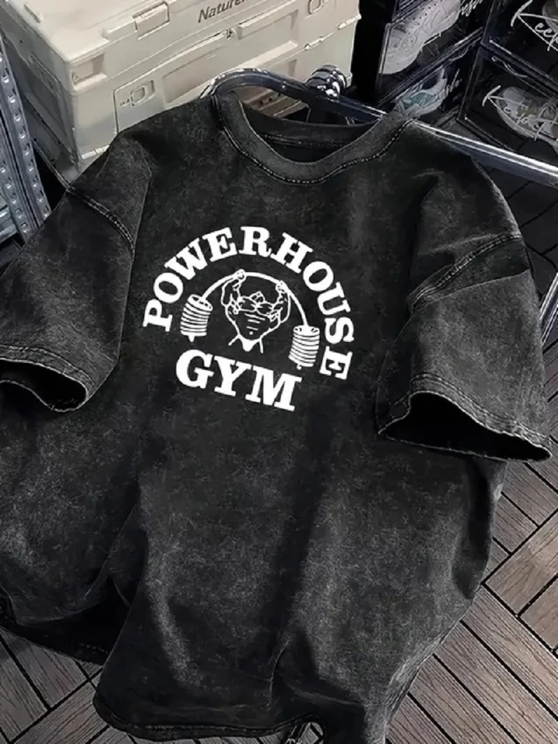 Rétro lavé Gorilla World Gym imprimé 100% coton hommes femmes T-shirt été automne quotidien Sports de plein air décontracté rue