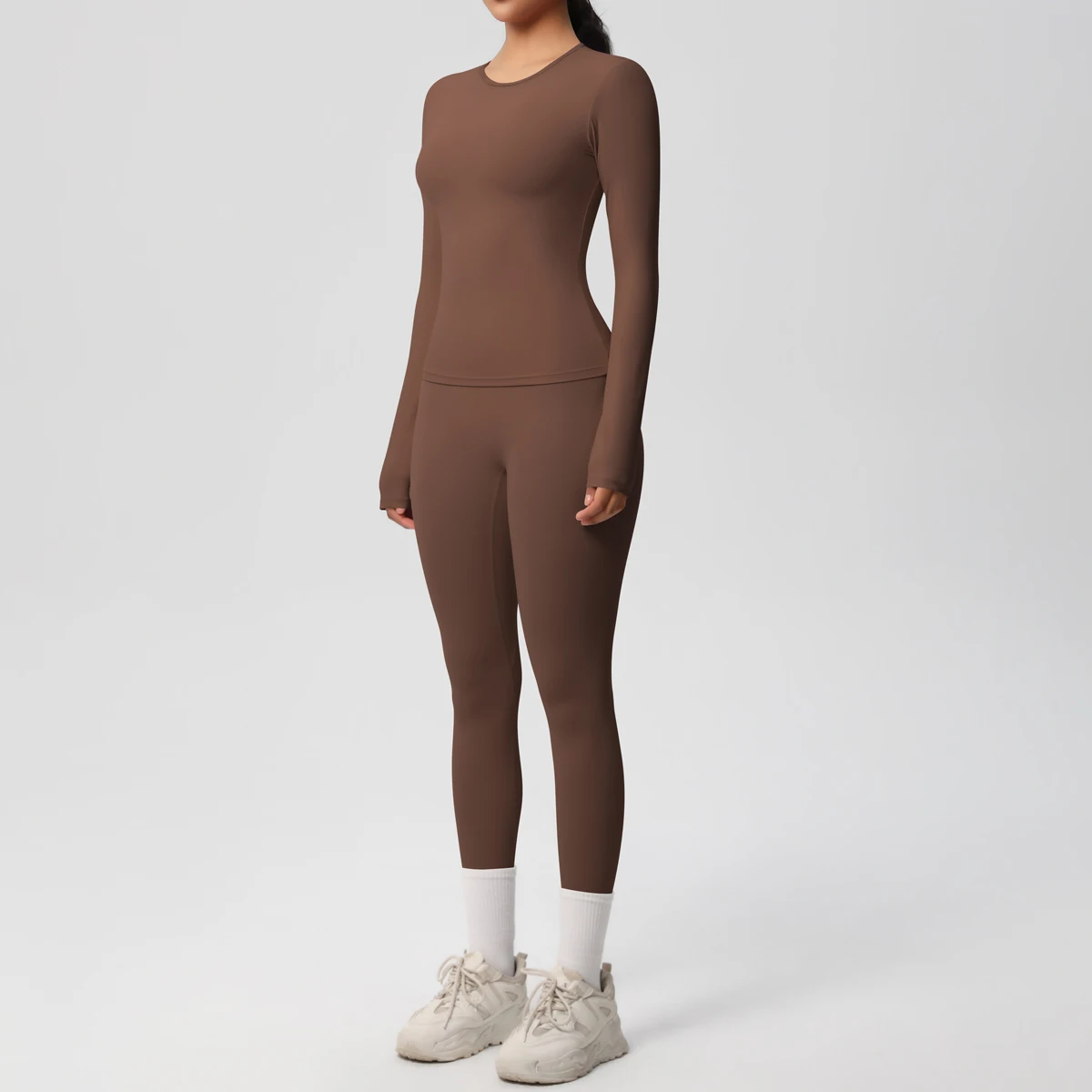 2-teiliges Sportbekleidungs-Yoga-Set, Fitnessstudio-Kleidung, Yoga-Anzüge für Damen, Fitness-Set, Trainingsanzüge, Sport, Langarm, bauchfreies Top, Gym-Leggings – Detail 4