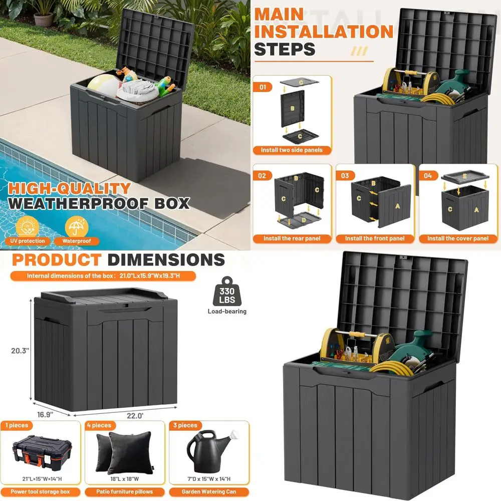 

Gray 32-Gallon Waterproof Outdoor Storage Box for Patio Furniture, Pool Accessories, Garden Tools, and Cushions