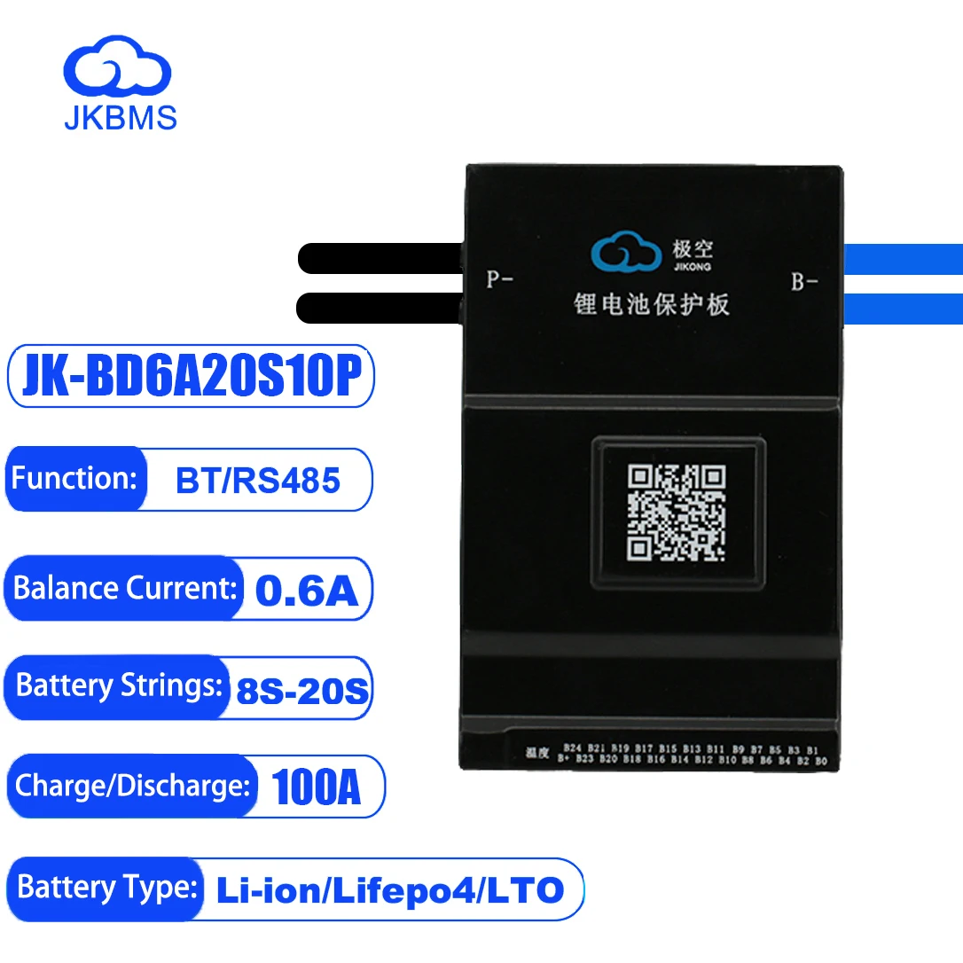 

JK SMART BMS JK-B6A20S10P 0.6A Active Balance for Lifepo4 Battery 8S 16S 20S 100A 24V 48V BT Li-Ion 18650 Camping Battery Ebike