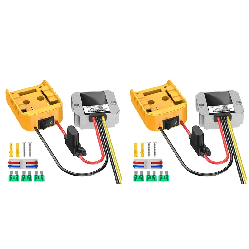 

【Best Selling】2X For DCB Series 18V/20V Lithium Battery Adapter + DC-DC Step-Down Device(12V,10A,120W)With Fuse
