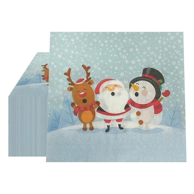 20Pcs/bag Christmas Napkins Paper Santa Claus Snowmans Merry  Decorations Home Disposable Tablewares Supplies New Year Wholesale