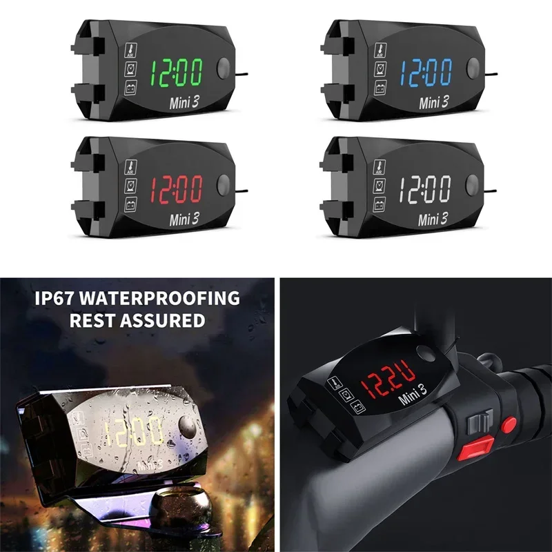 3 w 1 czas cyfrowy zegar samochodowy motocykl łódź DC 6V-30V Multi termometr woltomierz LED Audio Usb przełącznik wodoodporny Tester