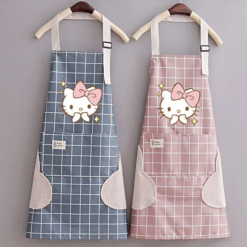 Hello Kitty Apron Hand-wiping Kitchen Household Cooking Apron Cute Waterproof Oilproof Adult Coffee Overalls Baking Accessories