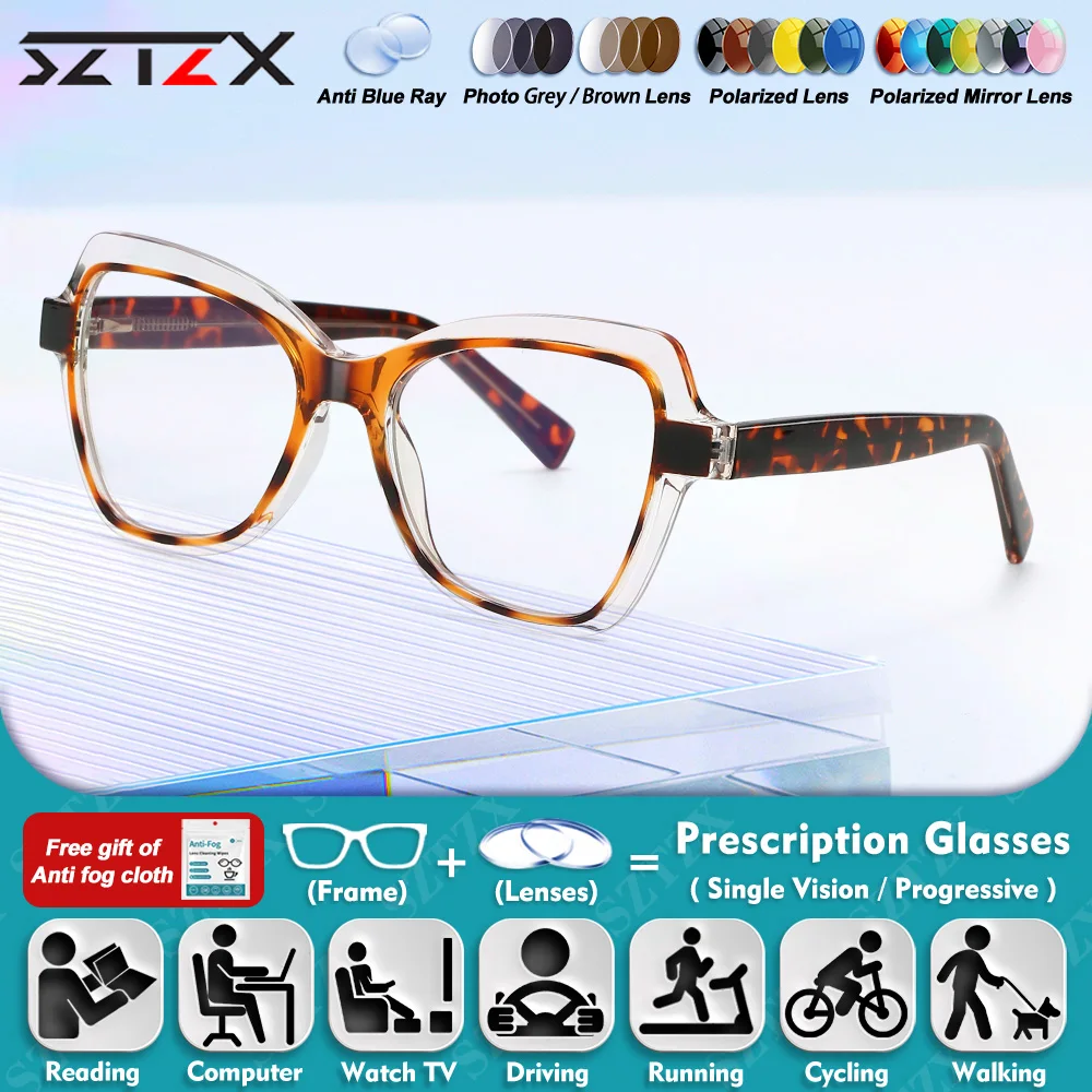 

SZTZX Classic Women Small Frame Anti Blue Light Myopia Prescription Glasses Two-Tone Color Design Progressive Reading Eyeglasses