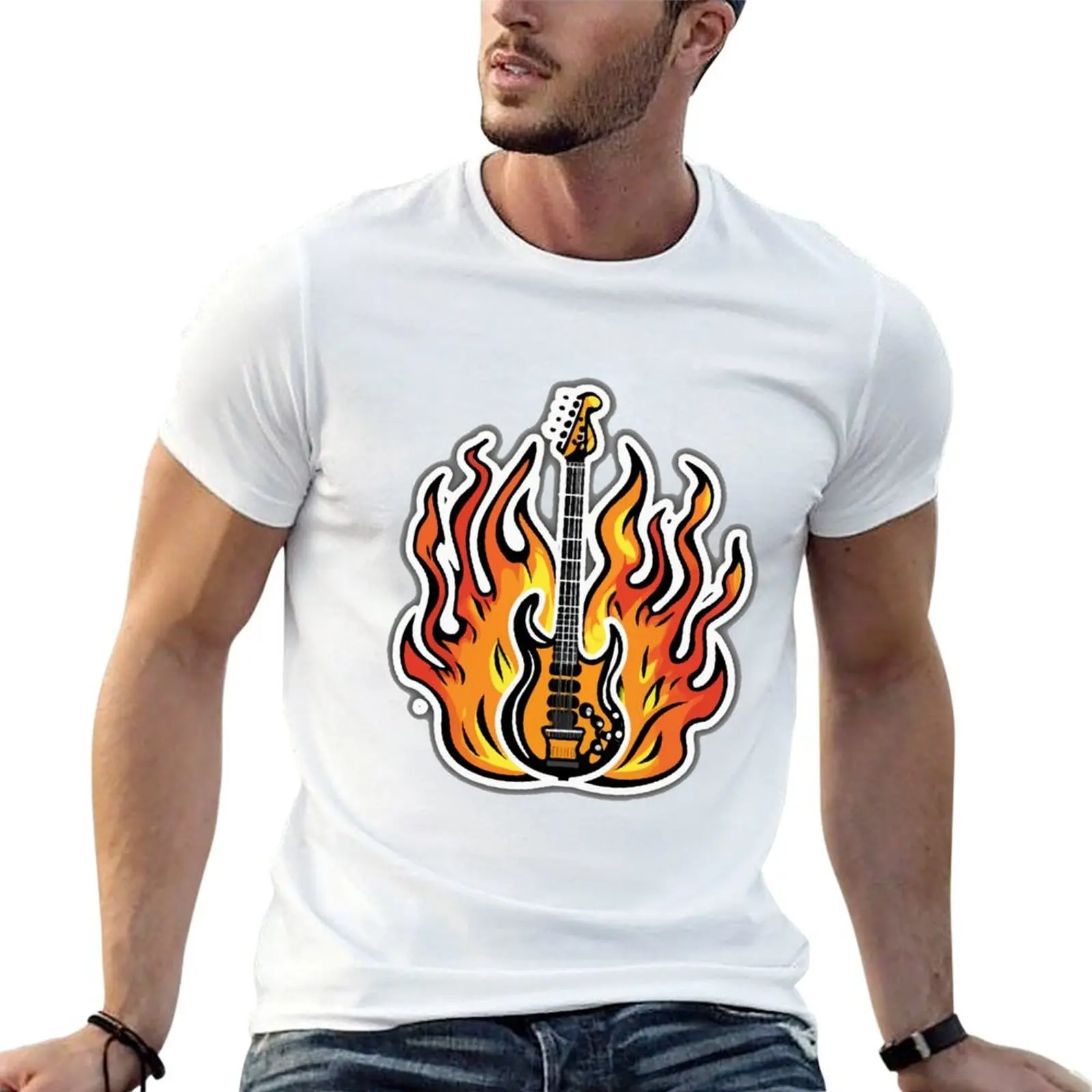 Fiery Bass Guitar Inferno T-Shirt custom t-shirts summer shirt tee shirts for men