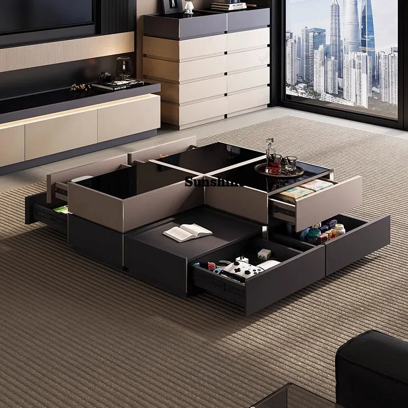 Glam Unique Coffee Table Hidden Storage Trendy Neutral Modern Coffee Table Living Room Luxury Meubles De Maison Salon Furniture