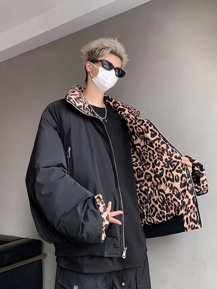 

American Retro Thiened Double-Sided Cotton Jaet Men's Autumn Winter Leopard Print Couple's Cotton Outerwear High-End Brea...