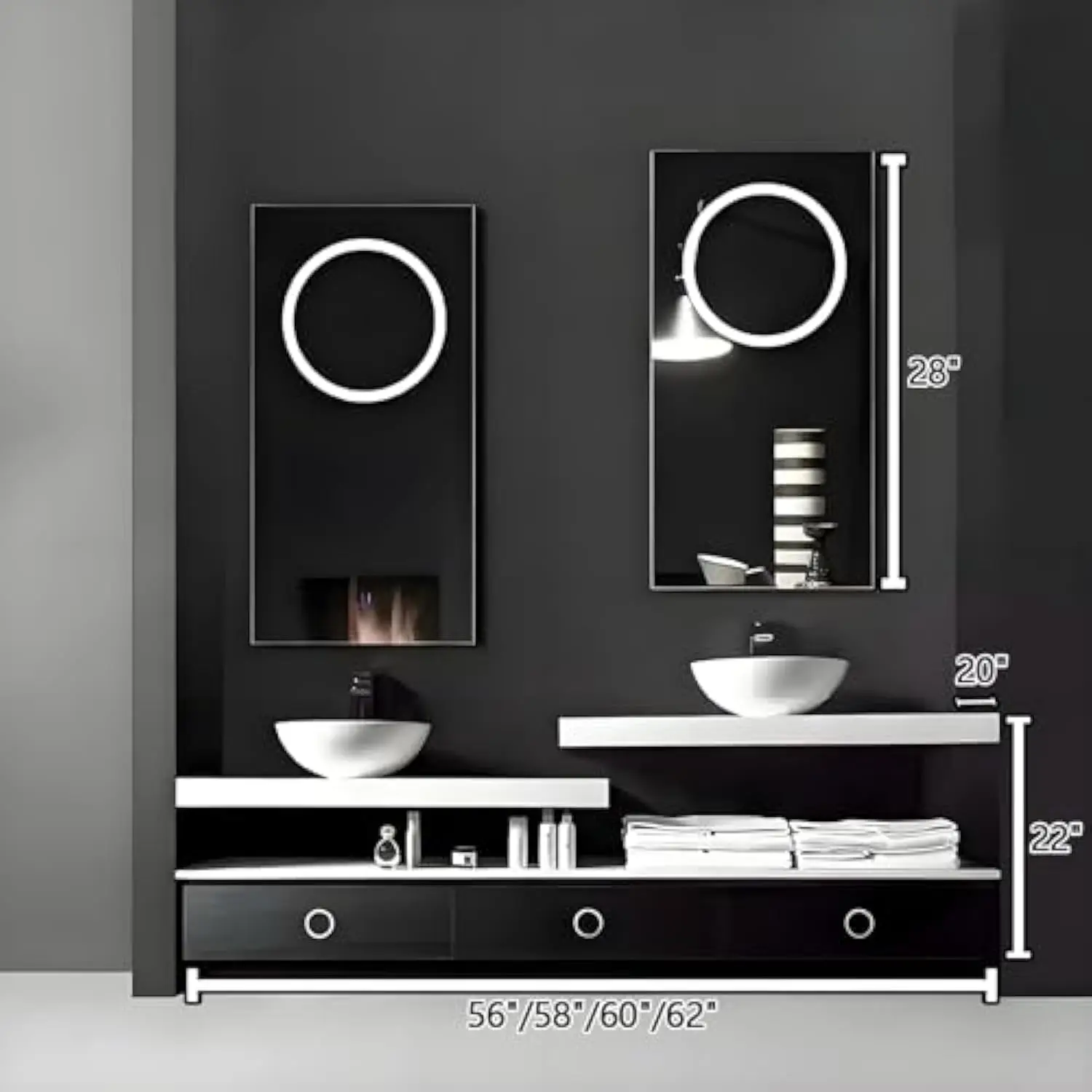 *v Integrated Sintered Stone Countertop Modern Floating Vanity with Smart Defogging Mirror and Sink for Hotel & Villa Use