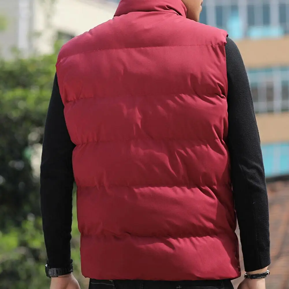 Breathable Men Waistcoat Men's Quilted Cotton Waistcoat with Stand Collar Zipper Placket Autumn Winter Sleeveless for Cold