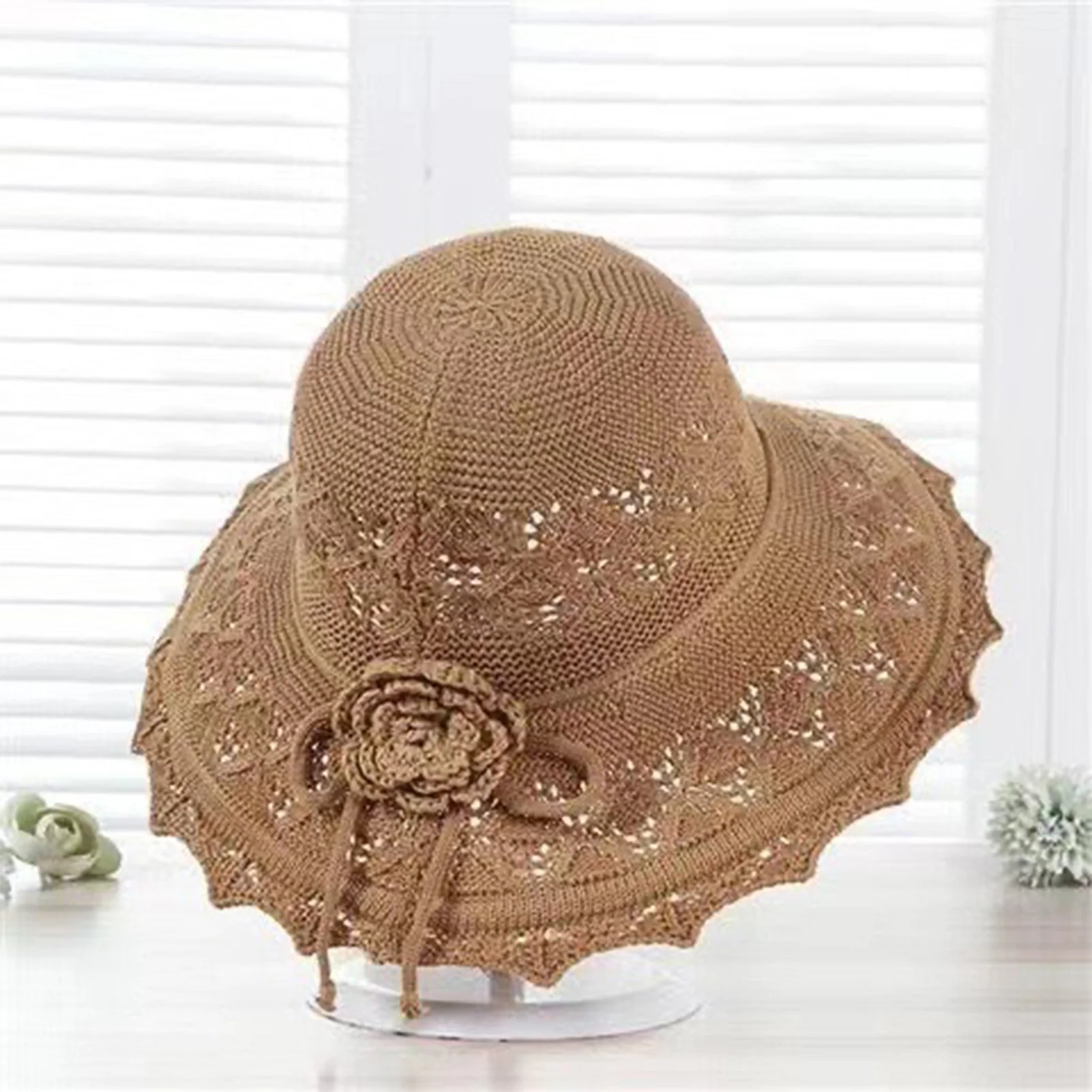 Breathable Sun Hat French Style With Crochet Wide Brim Beach Caps For Women Sun Protections Outdoor Travel Summer Accessories