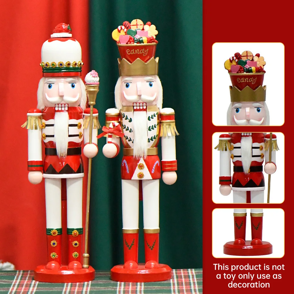 38CM Wooden Nutcracker Ornament Candy Series Soldier Figurement Handcraft Doll Toy Home Office Decoration Statues Christmas Gift