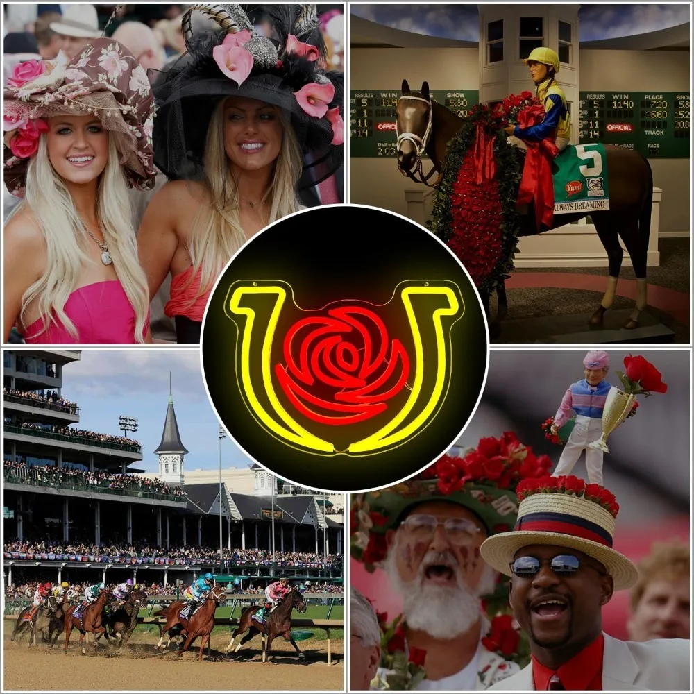 Kentucky Horse Neon Sign Dimmable USB Derby Led Sign Run for The Roses Neon Lights Horse Racing Party Supplies Derby Decorations