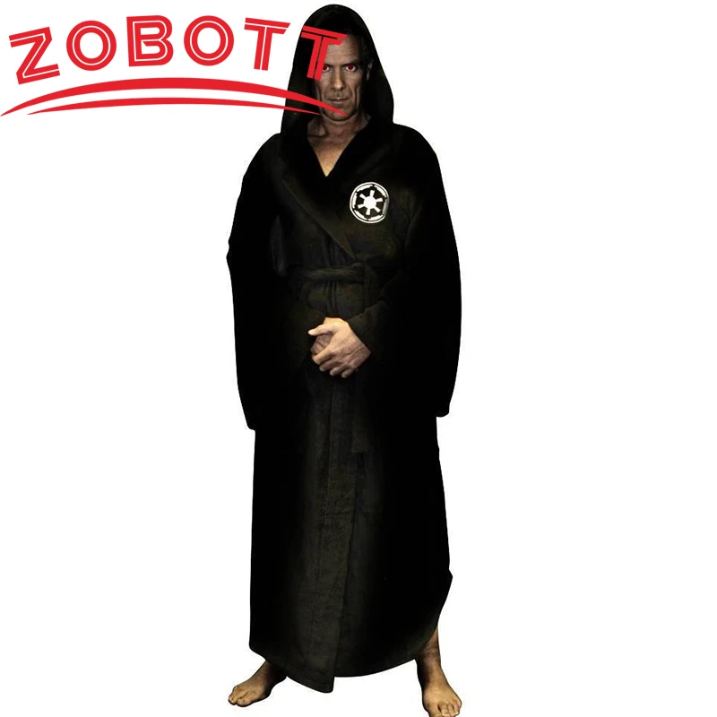 Male Flannel Robe Male With Hooded Thick Star Dressing Gown Jedi Empire Men\'s Bathrobe Winter Long Robe Mens Bath Robes Homewear