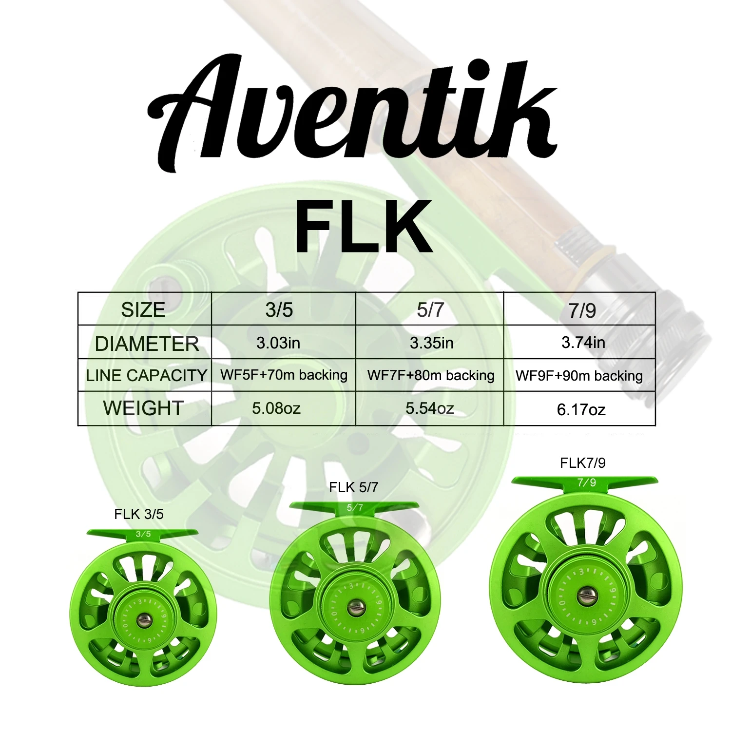 Aventik Carrete de mosca 3/5 a 7/9 – Aluminio mango intercambiable