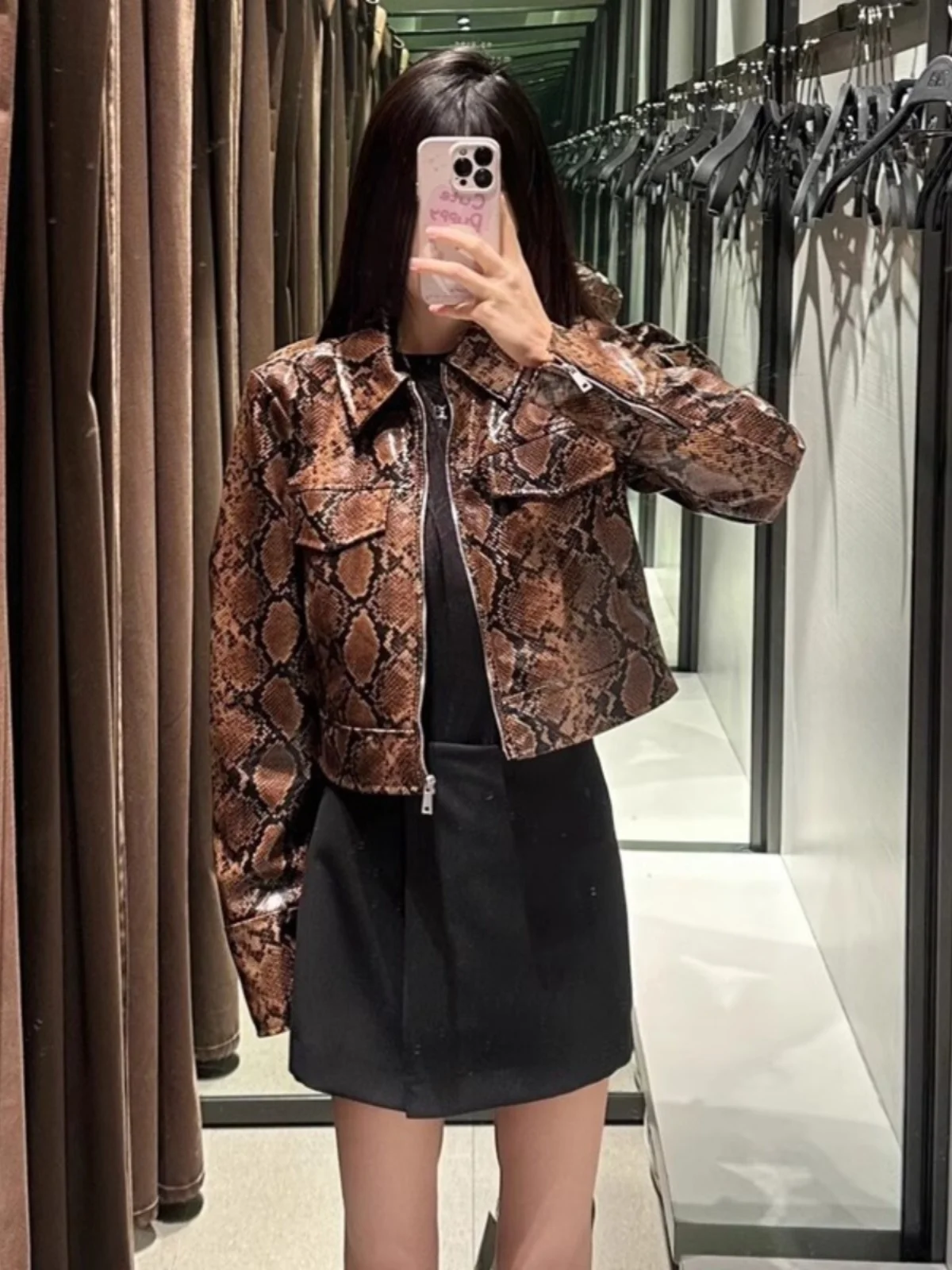 Lente 2025, bruine dierenprint, kunstleer Jaet Dames Faion Nieuwe collectie 43489 Ritssluiting Lange Sve Losse...