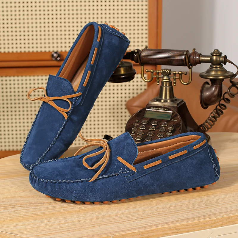 

2026 Mens Moccasin Gray Brown Black Loafers Men Leather Shoes Luxury Designer Brand Fashion Sneakers Flats Slip on Lightweight