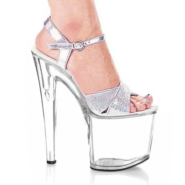 Glitter bright look sexy sandals necessary 20cm thick bottom heels catwalk shows interest colourful shoes