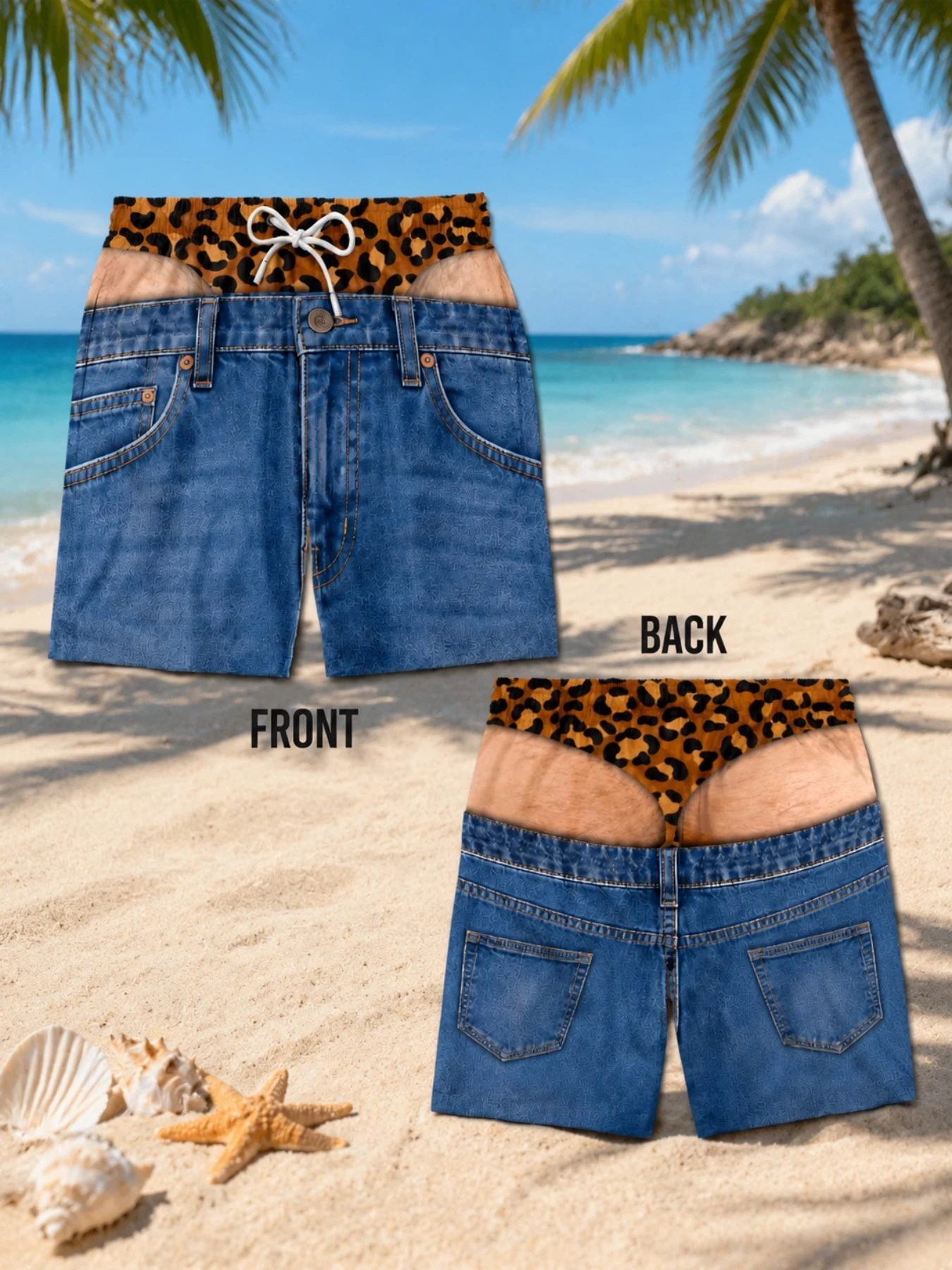 Fun 3D Hairy Butt Printed Men's Beach Shorts with Elastic Drawstring Novel Swimming Pants Quick Drying Pool Party Vacation