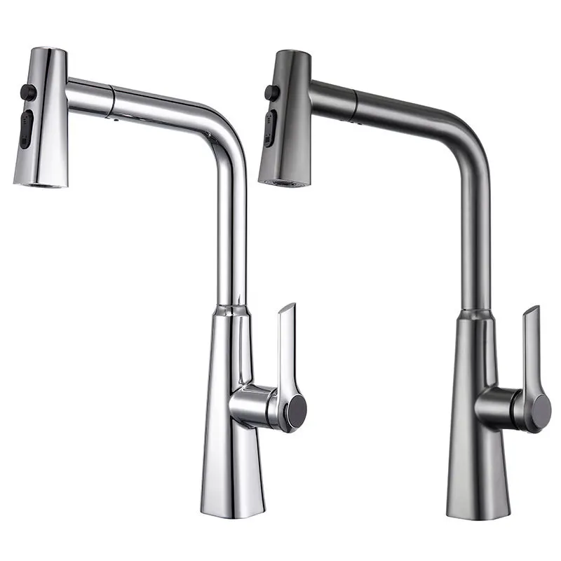 Pull Out Kitchen Faucet Chrome Stainless Steel Kitchen Mixer Tap 360° Rotatable Two Spray Modes Pull Down Sprayer Sink Water Tap