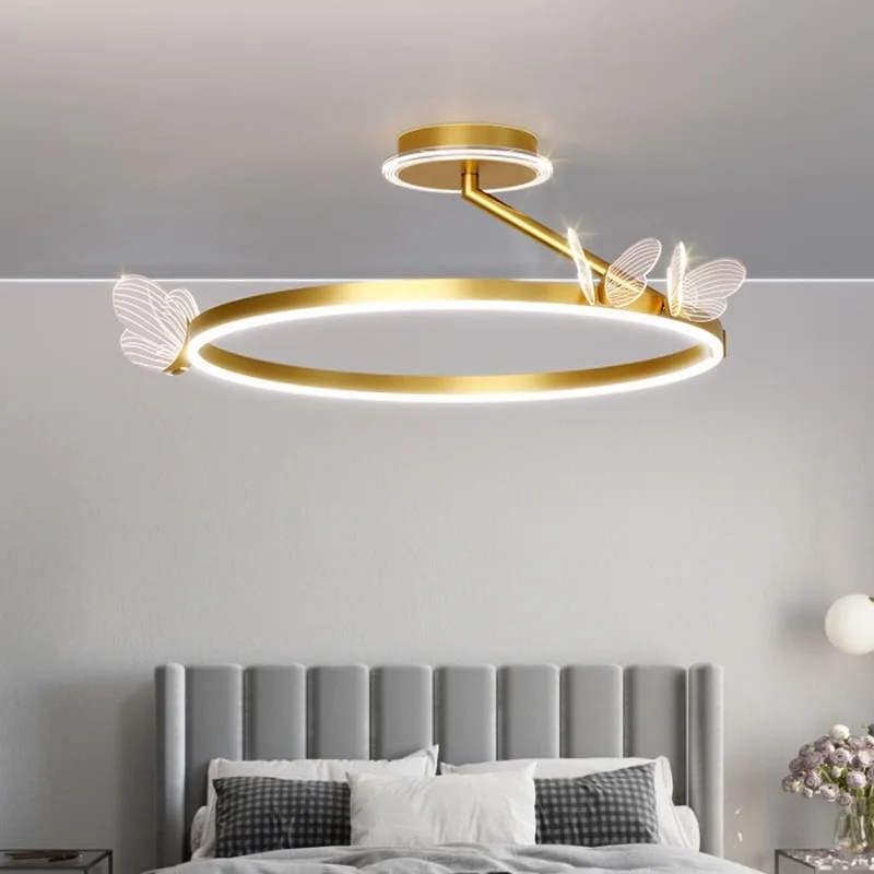 Nordic Butterfly LED Chandelier Diningroom Bedroom Parlor Hanging Light Fixtures Gold Loft Romantic Decoration Suspension