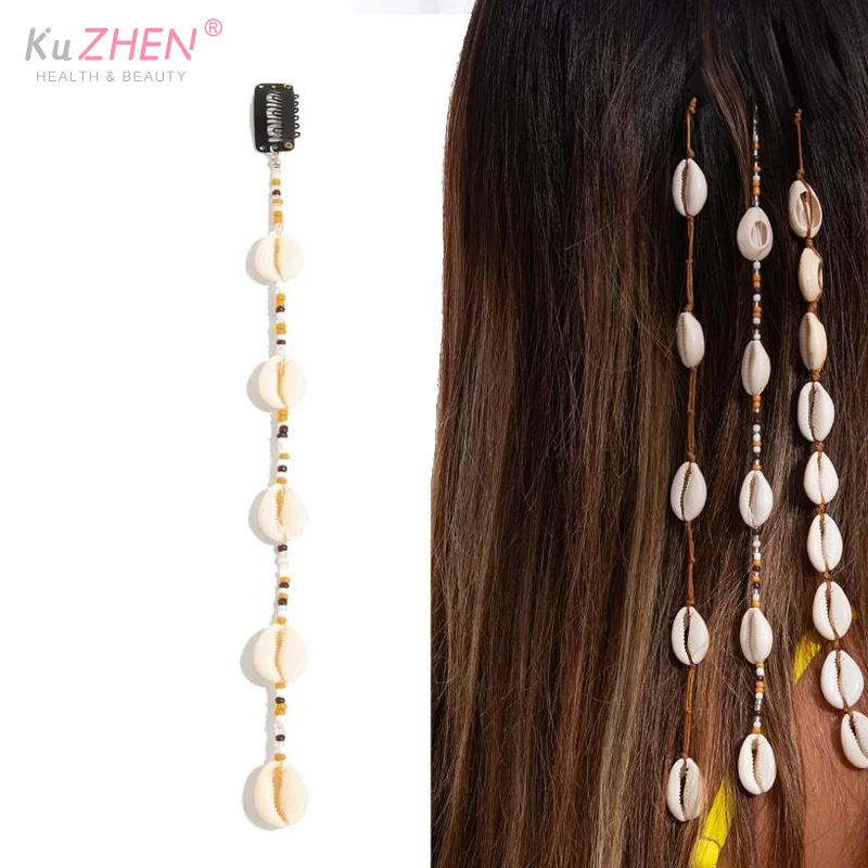 Festival Hair Extension Imitation Shells Bead Strands Waterproof Coating Boho Mermaid Core Dreadlock Jewelry For Braids
