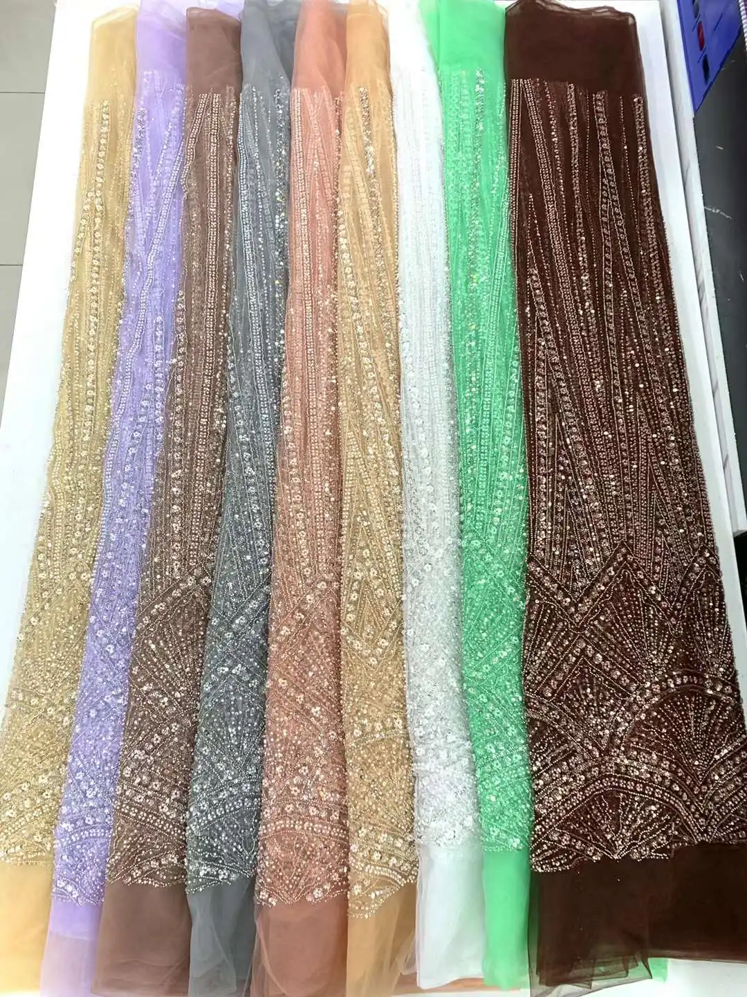 Latest Nigerian Handmade Beaded Lace Fabric 2024 High Quality Sequins Beaded Embroidery African French Lace Fabric For Dresses