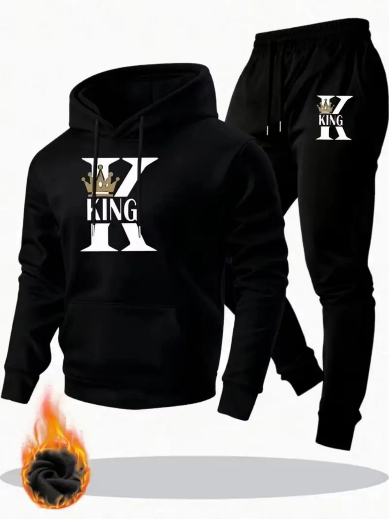 Men Casual Tracksuit 2Pcs, Hoodie with Drawstring Pants, Polka Dot Print Regular Fit Sportswear, Outfit for Autumn & Winter
