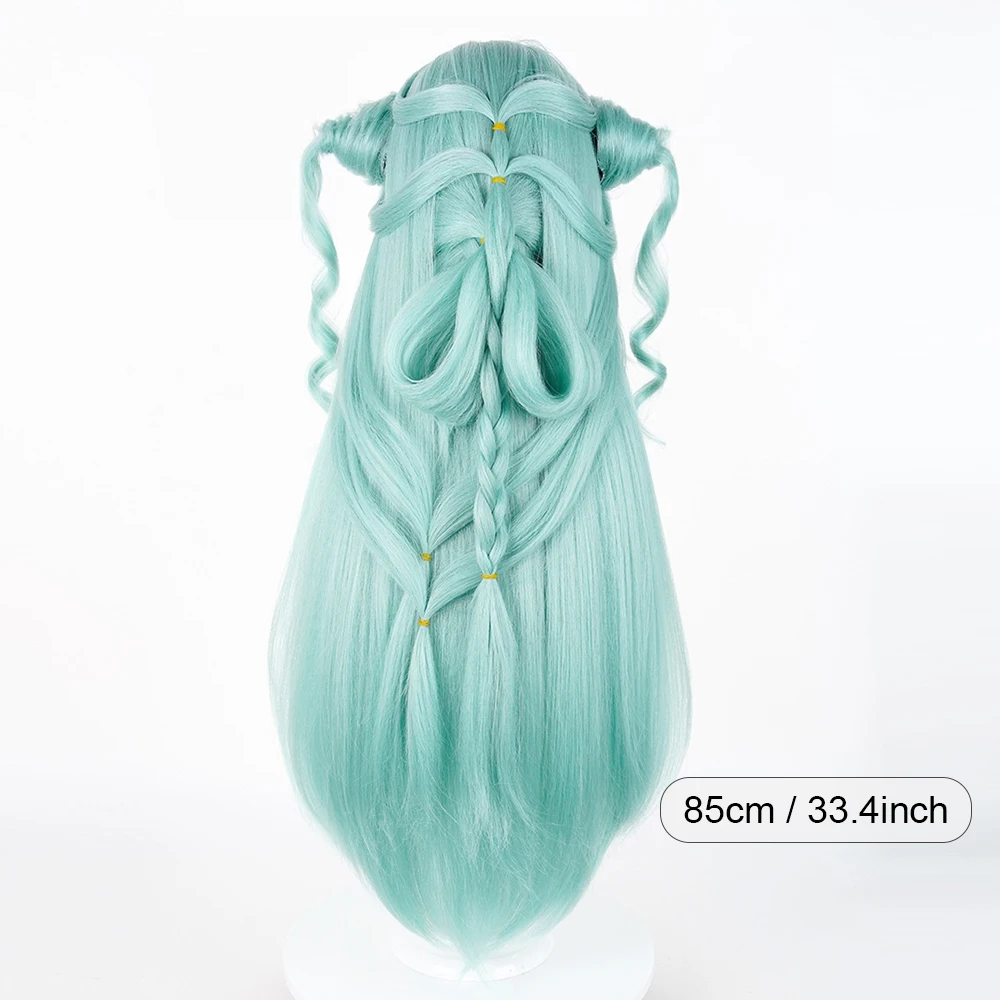 Green Pink Highlights Synthetic Long Straight Wigs with Bangs Anime Game Cosplay Fluffy Wig for Daily Party