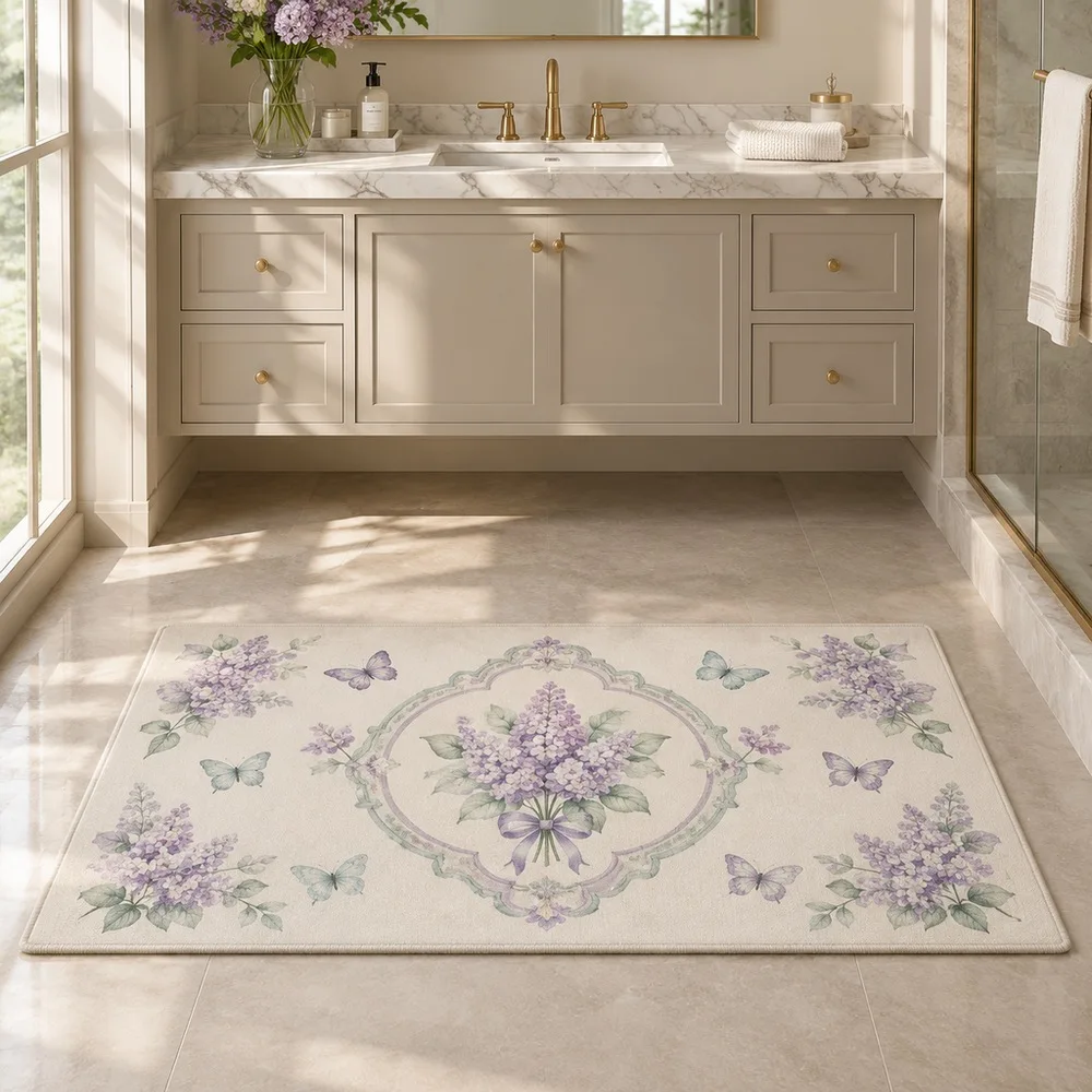 VIKAMA Carpet Rug Off White Lilac Butterfly Lilac Spring Fluffy Foldable Coffee Table Living Room Entryway Sofa Room Decor